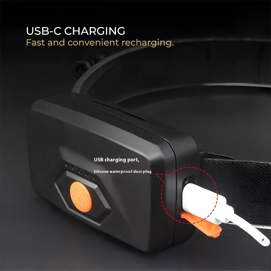 Premium black INK-credible headlamp with branded strap on dark background